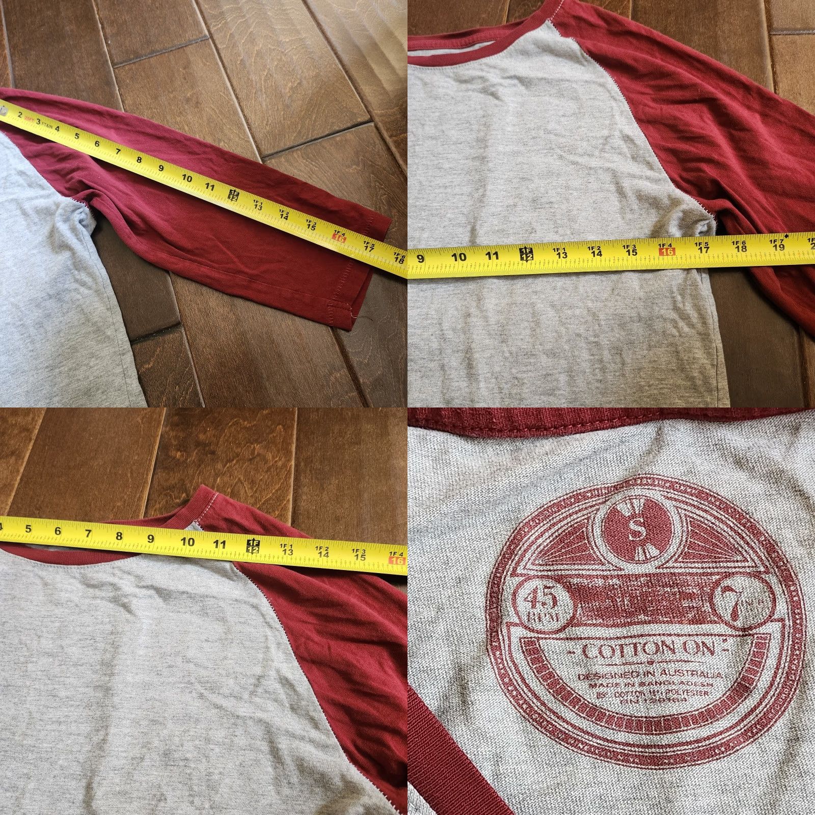 Cotton On Cotton On T-Shirt Women 3/4 Sleeve Striped Crew Neck Red Gray XS? Actually size S Multicolor. Size S / US 4 / IT 40 - 8 Thumbnail