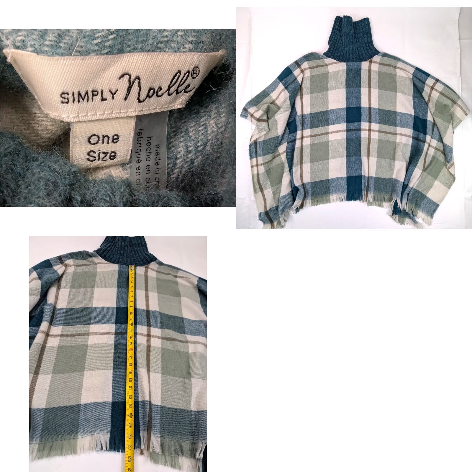 Vintage VINTAGE Simply Noelle Plaid Knit Turtleneck Poncho Shirt Womens One Size Blue Turquoise Cream Wool? Size ONE SIZE - 8 Thumbnail