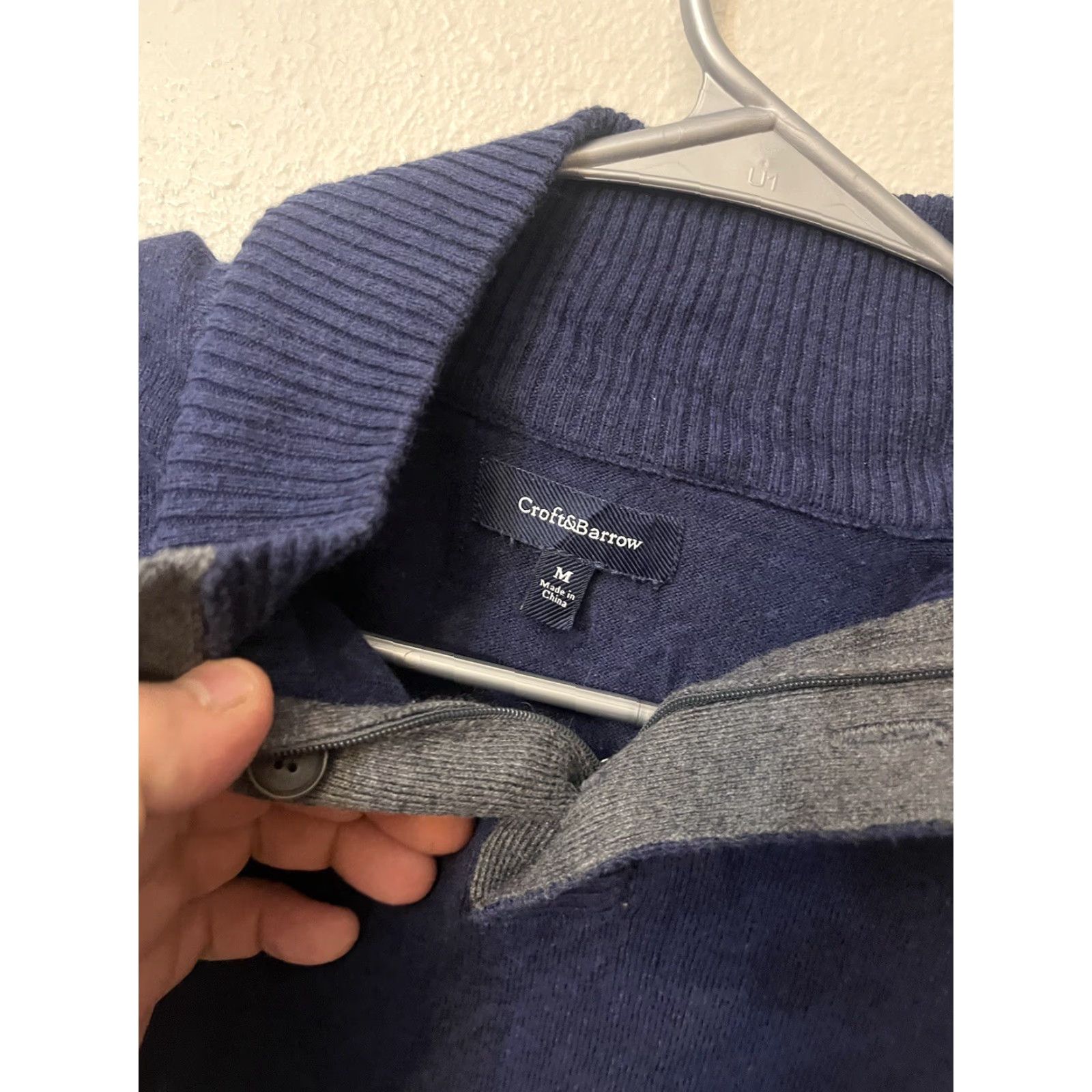 Croft & Barrow Croft Barrow Men's Button Up Knitted Pullover Sweater Cotton Rayon Striped Mock Neck Long Sleeve Size M Blue Size US M / EU 48-50 / 2 - 2 Thumbnail