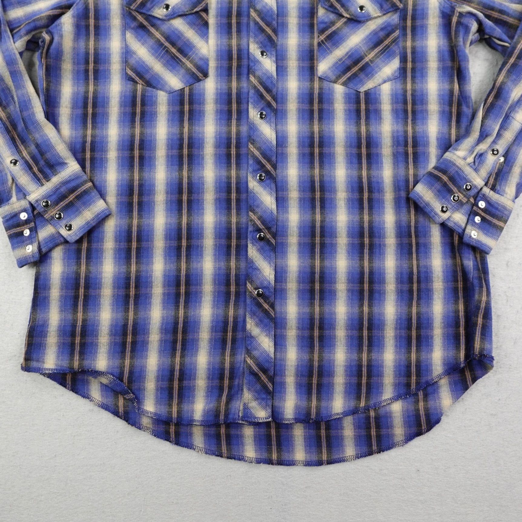 Wrangler Wrangler Shirt Mens XL Tall Blue Plaid Western Pearl Snap Advanced Comfort Twill Size US XL / EU 56 / 4 - 4 Thumbnail