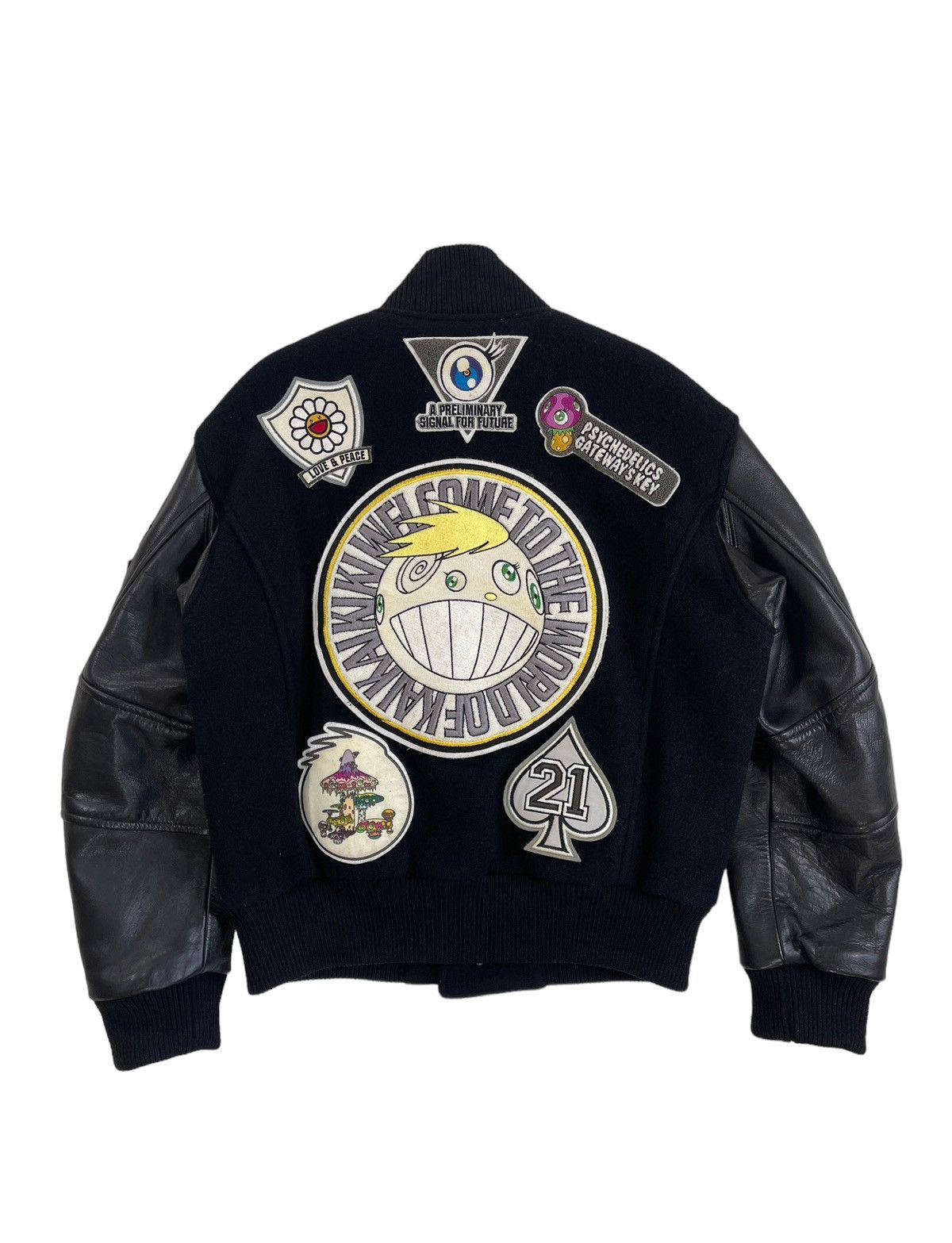 image of Issey Miyake x Takashi Murakami 99/2000 “Kai Kai Ki Ki” 1-Of-50 Patch Emblems Varsity Jacket in Bla
