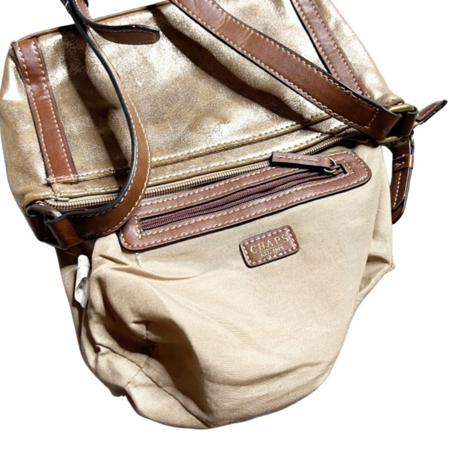 Chaps Chaps Metallic Gold Brown Faux Leather Zip Crossbody Purse Size ONE SIZE - 14 Thumbnail
