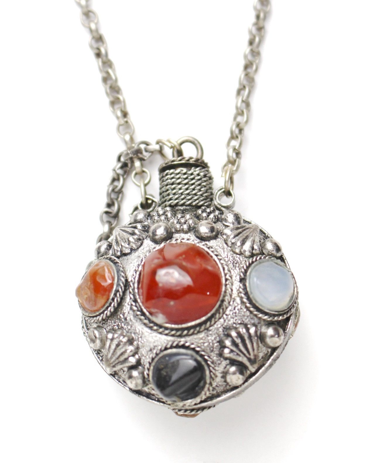 Vintage 1970S BOHEMIAN ORNATE PERFUME PENDANT NECKLACE WITH STONES Size ONE SIZE - 2 Thumbnail