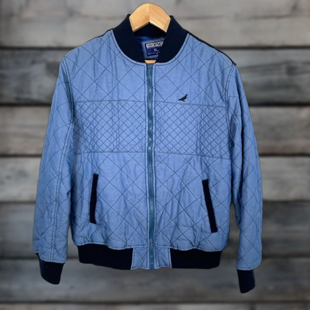 Vintage Pigeon Staple Quilted Bomber Jacket Men XL Blue Corduroy Trim Streetwear Size US XL / EU 56 / 4 - 1 Thumbnail