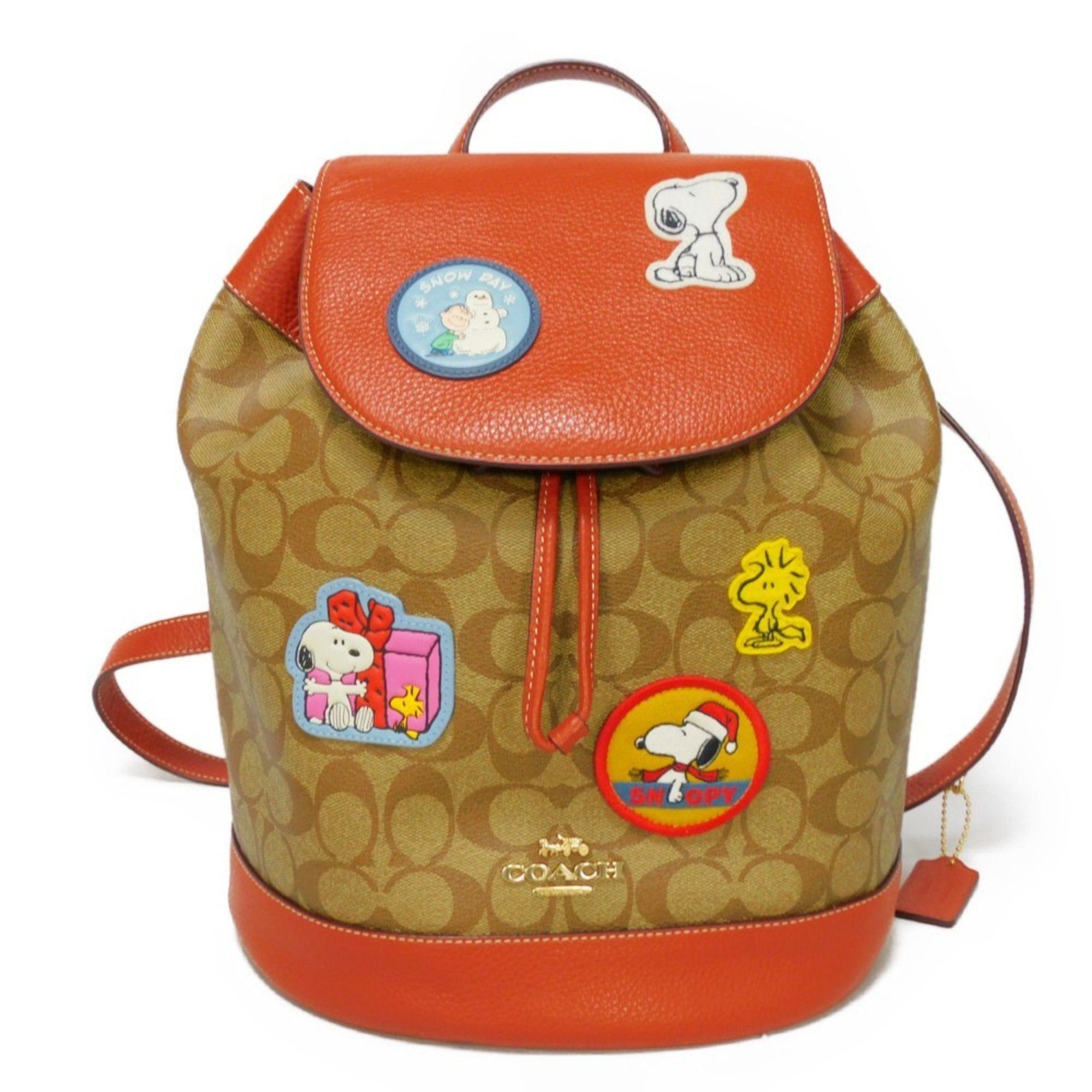 image of Coach Rucksack Backpack Dempsey Drawstring Daypack Beige Signature Snoopy Peanuts Ce853 Women's Bag