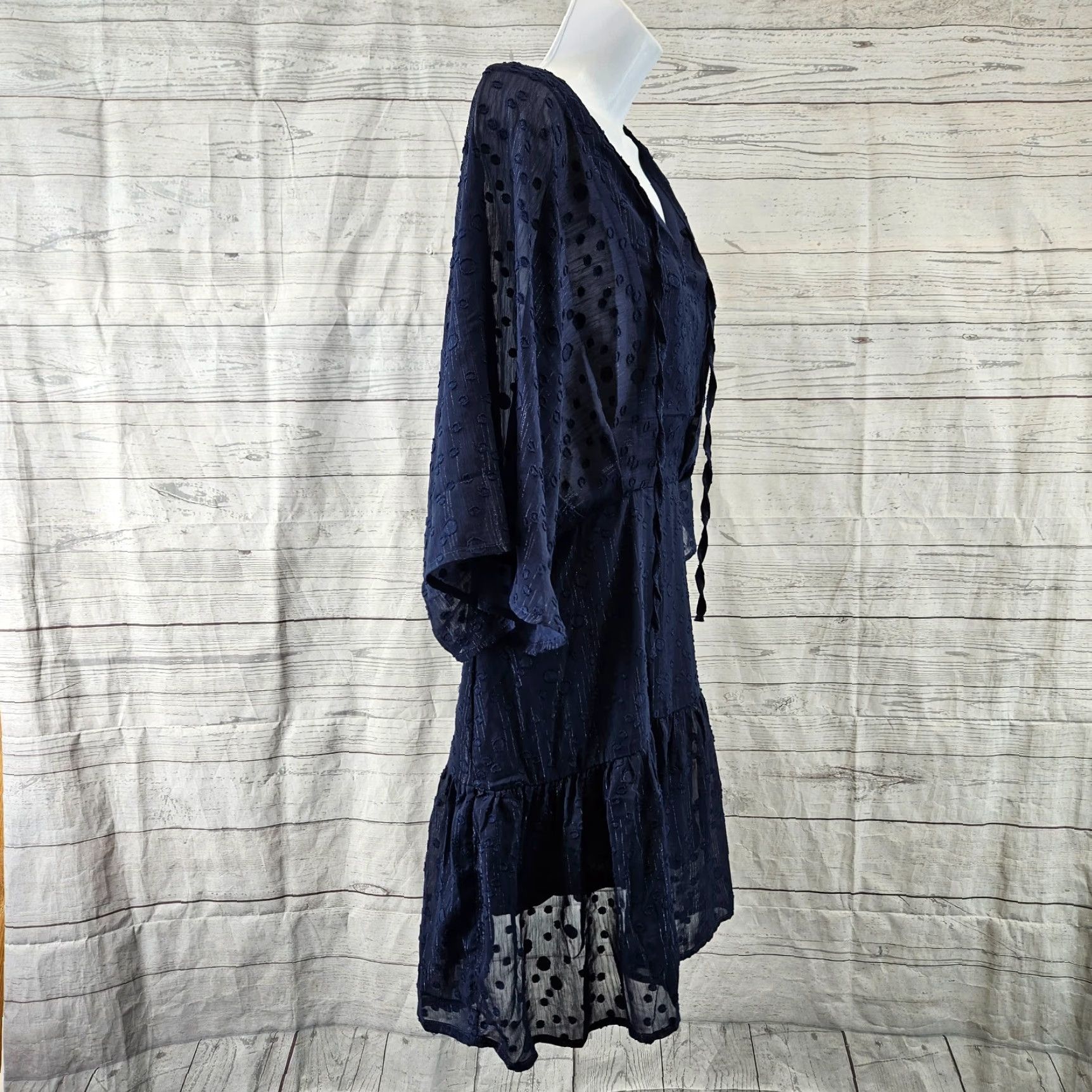 Vintage UMGEE Womens Dress Sz S Blue Polka Dot Semi Sheer V-Neck Mini Dress Woman Small Blue Polka Dot Sheer V-Neck Size S / US 4 / IT 40 - 3 Thumbnail