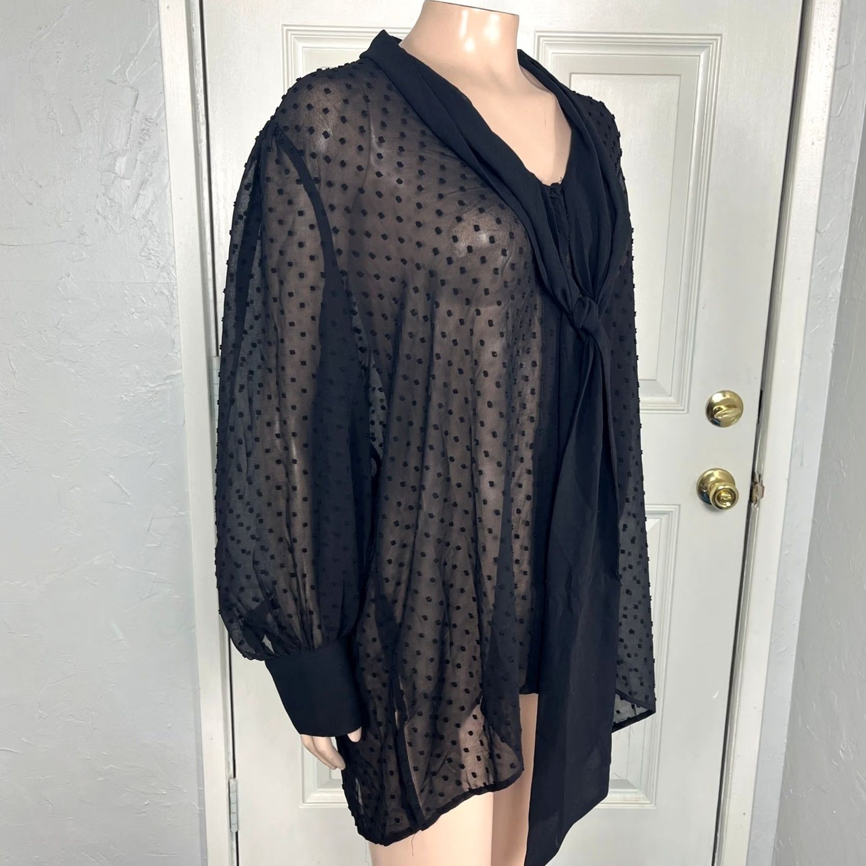 Adrianna Papell Adrianna Papell Blouse Shirt XL Women Long Sleeve Polka Dot Knit Polyester High Neck Casual Size XL / US 12-14 / IT 48-50 - 4 Thumbnail