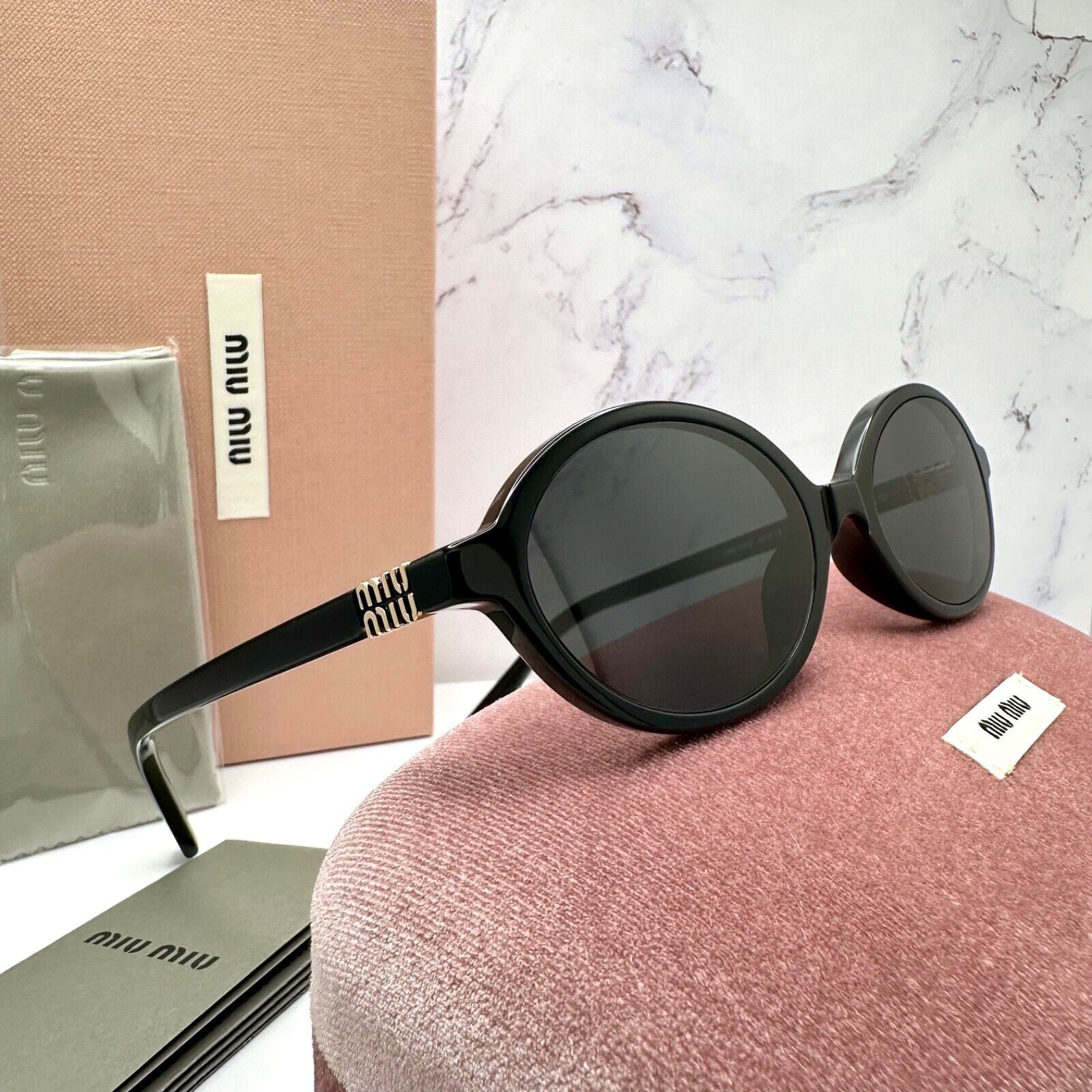 Miu Miu MIU MIU Sunglasses New Black Slim Gold Metal Logo Authentic Size ONE SIZE - 1 Thumbnail