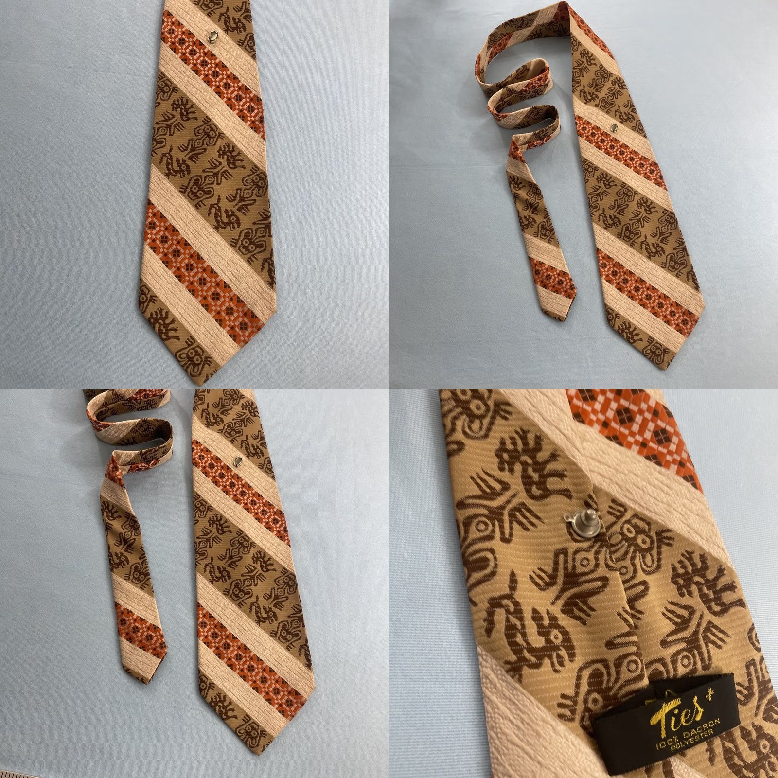 Vintage VINTAGE Necktie Ties+ Dacron ExtraWide Kipper 4.5" Tribe Brown Orange TieTac Men Tie Size ONE SIZE - 11 Thumbnail
