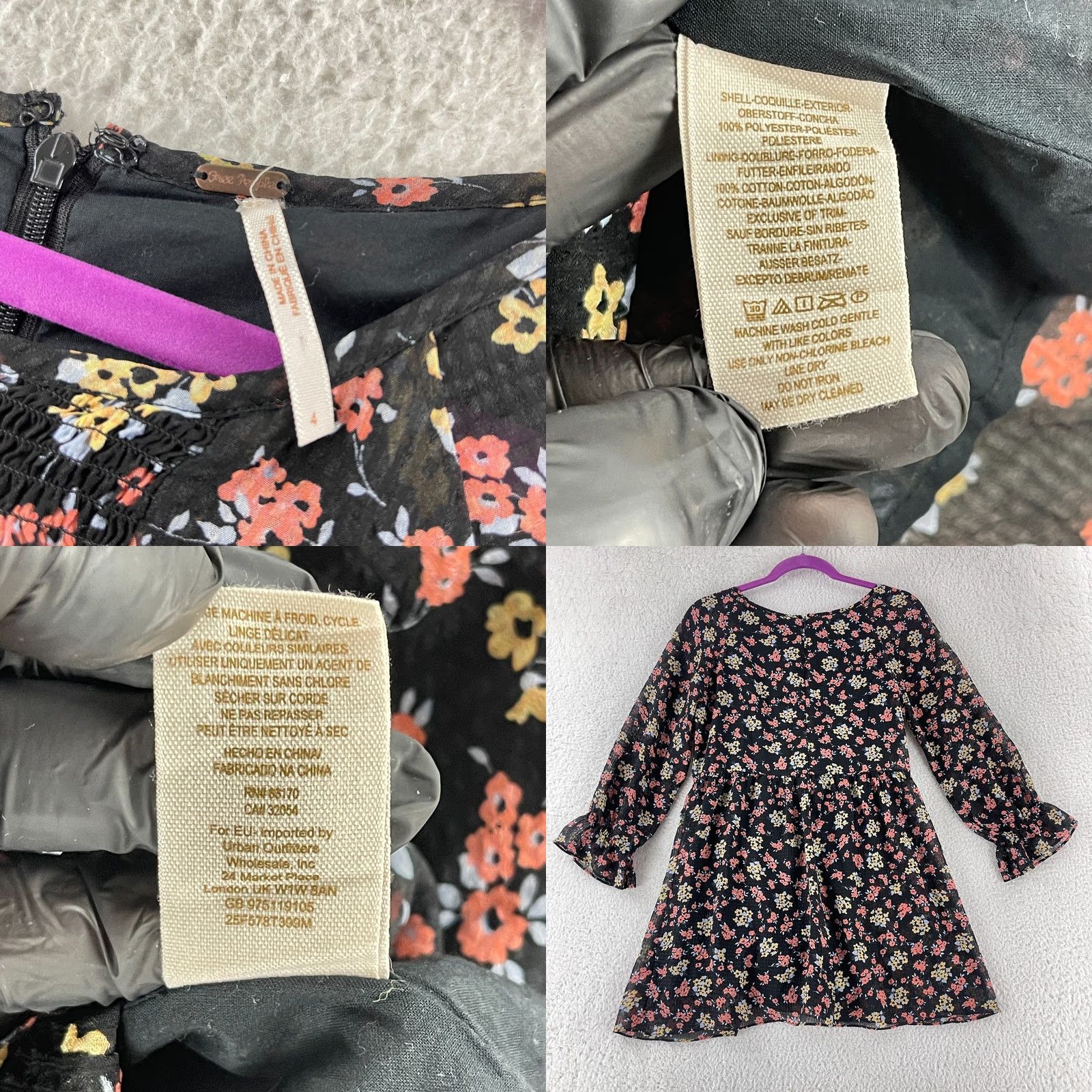 Free People Free People Molly Mini Dress Womens Size 4 Black Floral Long Sleeve Boho Crepe Regular Size S / US 4 / IT 40 - 8 Thumbnail