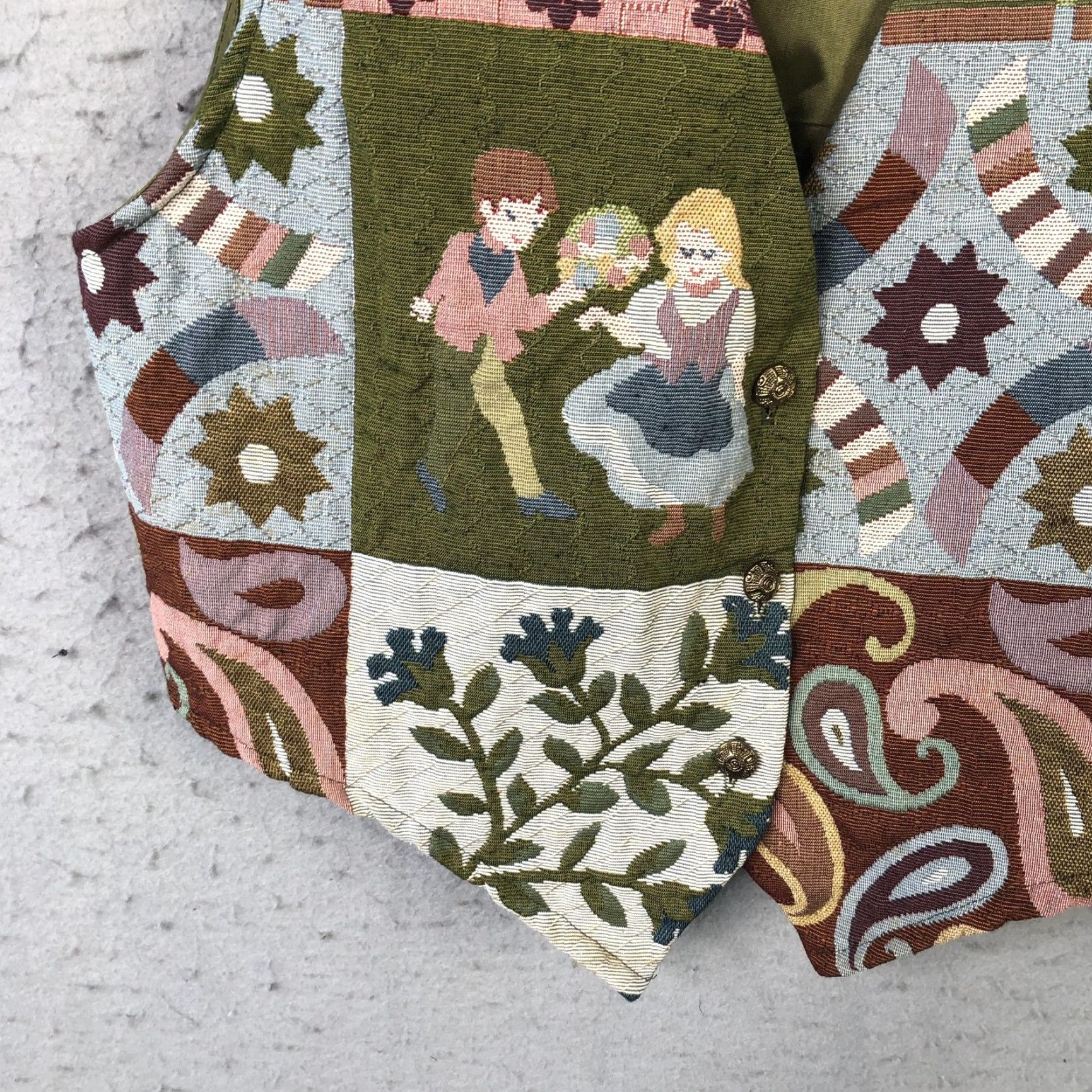 Vintage VINTAGE Backroad Blues Vest Womens Medium Green Tapestry Patchwork Button 90s Size M / US 6-8 / IT 42-44 - 7 Thumbnail