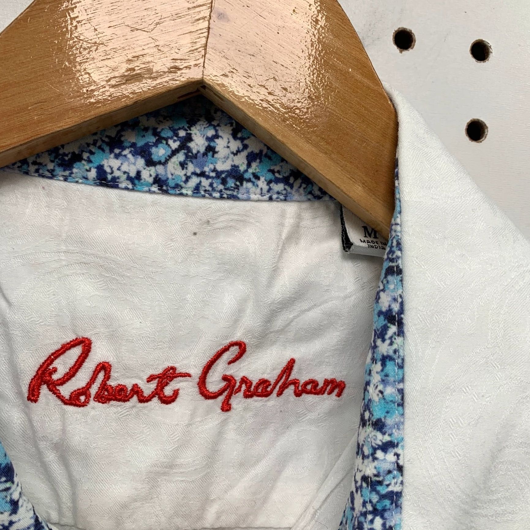 Robert Graham Robert Graham Button Shirt Mens Medium White Blue Floral Trim Short Sleeve Shirt Mens White Floral Button-Up Size US M / EU 48-50 / 2 - 4 Thumbnail