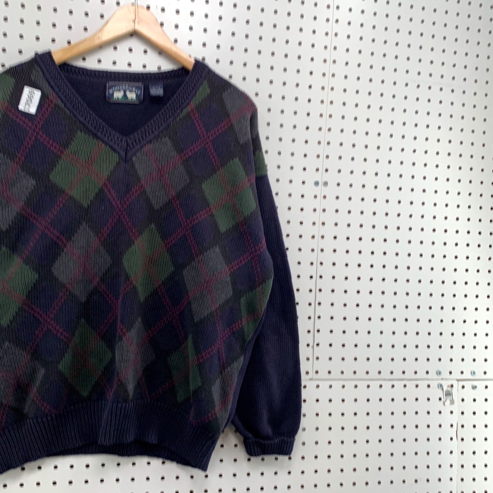 Vintage VINTAGE Woods & Gray Plaid Knit Sweater Mens XL Blue Argyle V-Neck Pullover - Knit Sweater Pattern: Argyle/Diamond Keeps Warm? Size US XL / EU 56 / 4 - 4 Thumbnail