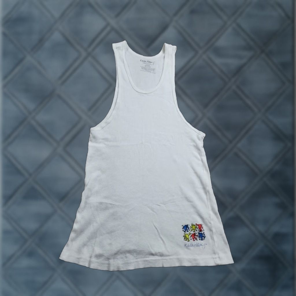 Vintage Keith Haring Tank Shirt Womens Large White Dancing Men Graphic Undershirt Size L / US 10 / IT 46 - 1 Thumbnail