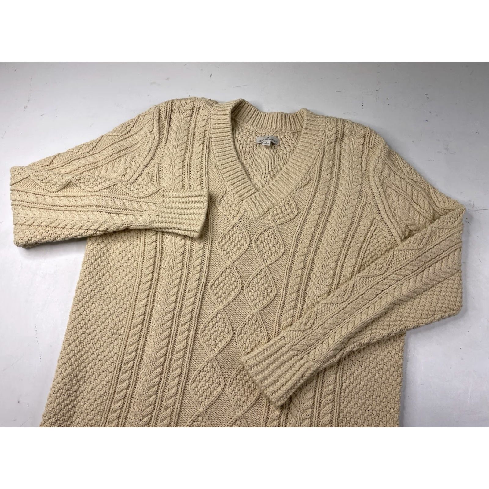 Vintage VINTAGE L.L. Bean Signature 505131 Large Beige Fisherman Knit V-Neck Pullover Sweater Womens Size L / US 10 / IT 46 - 2 Thumbnail