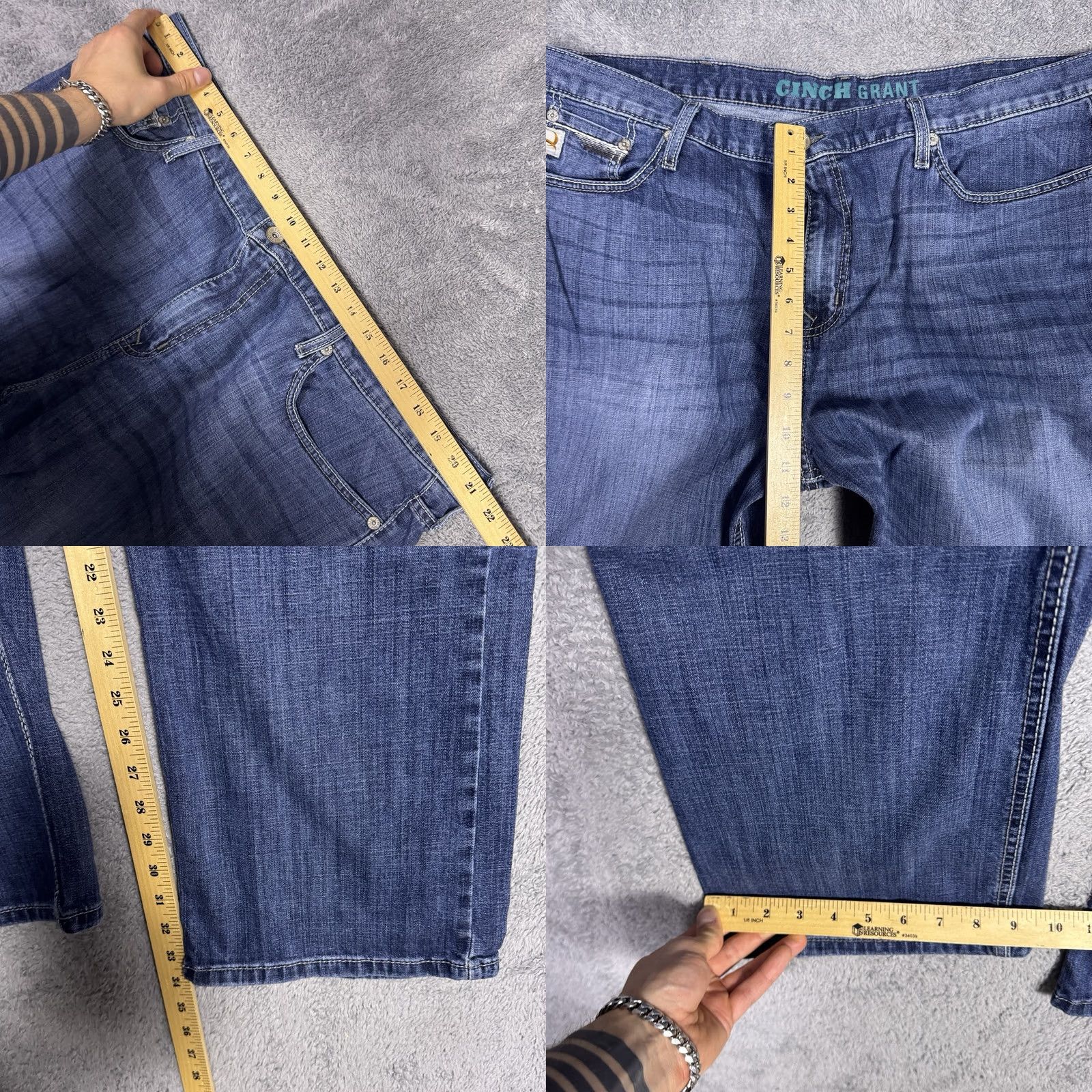 Denime Cinch Grant Mens Jeans 42x34 Relaxed Bootcut Blue Denim Western Jeans Size US 42 / EU 58 - 8 Thumbnail