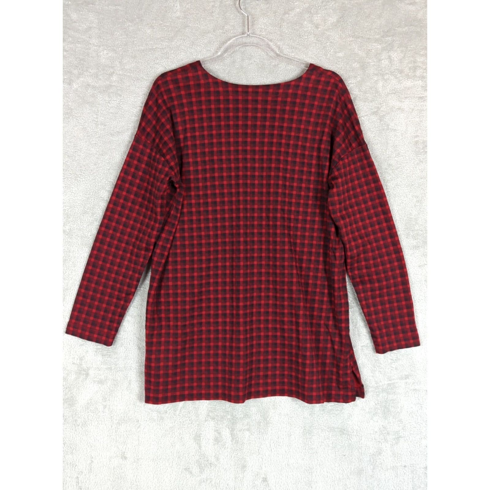 J. Jill J. Jill Tunic Shirt Regular M Red Plaid V-Neck Knit 100% Cotton Long Sleeve Casual All Seasons Womens Size M / US 6-8 / IT 42-44 - 2 Thumbnail