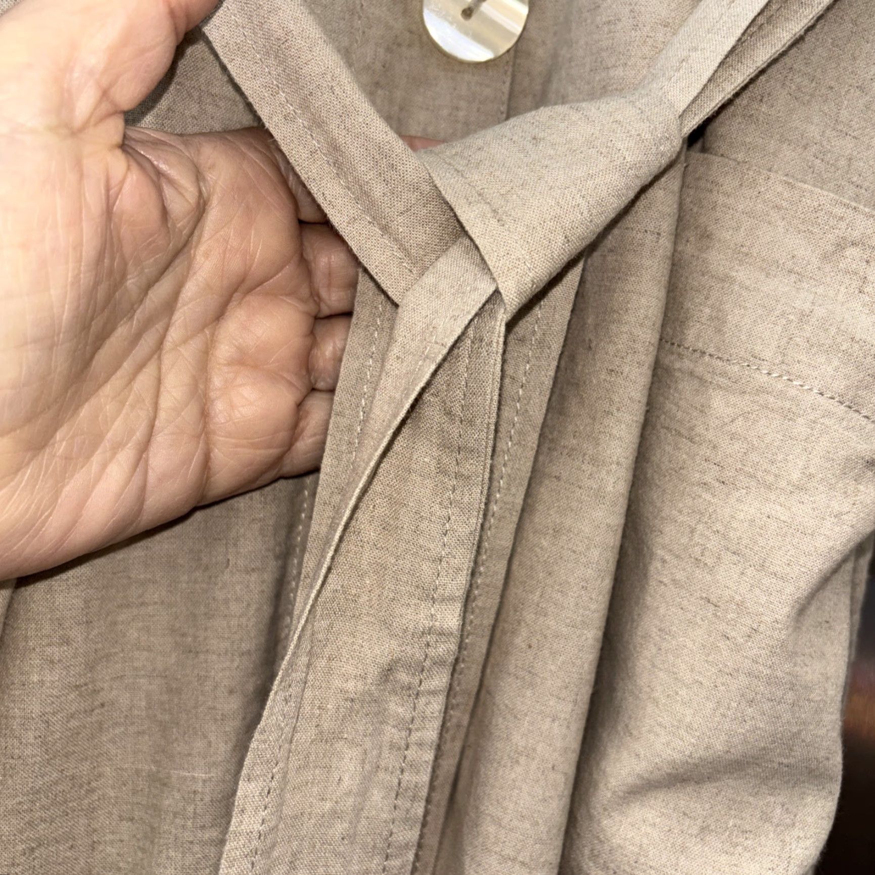 Free People VINTAGE Free People Meet Me In Montauk Linen Duster Sand S Button Up Belt Pockets Tan Size ONE SIZE - 5 Thumbnail