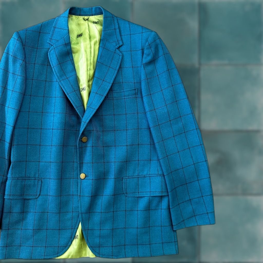 Vintage VINTAGE 1970s Blue Wool Suit Jacket Sportcoat 42 Regular Rockabilly Mens Size 42R - 1 Thumbnail