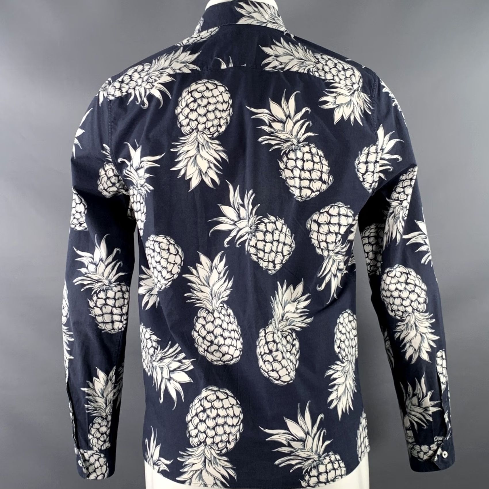 Valentino VALENTINO Navy Pineapple Print Cotton Button-Up Long Sleeve Shirt M Mens Size US M / EU 48-50 / 2 - 4 Thumbnail