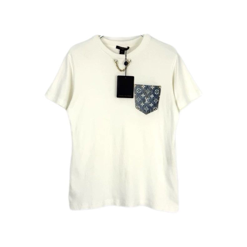 Louis Vuitton White Floral Denim Pocket Chain Short Sleeve