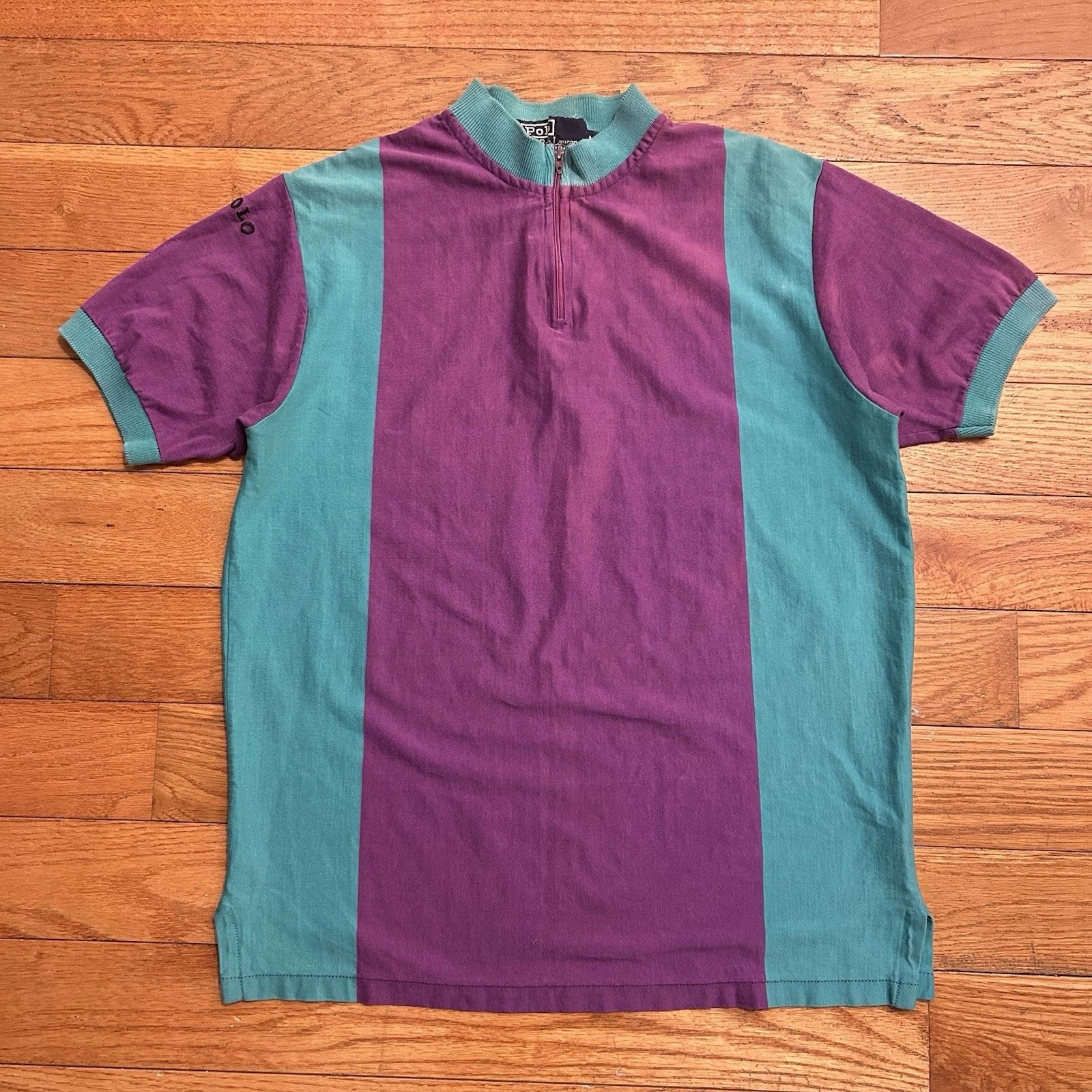 Polo Ralph Lauren × Vintage 80s Striped Cycling Logo Jersey Zip Tee Shirt Medium Size US M / EU 48-50 / 2 - 1 Thumbnail