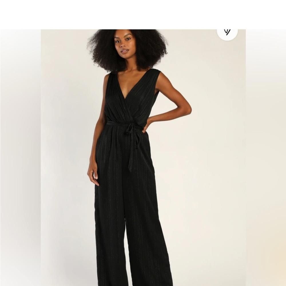 Lulus Lulus NWT Chic Elegance Black Lurex Stripe Jumpsuit XS Size 26" / US 2 / IT 38 - 8 Thumbnail
