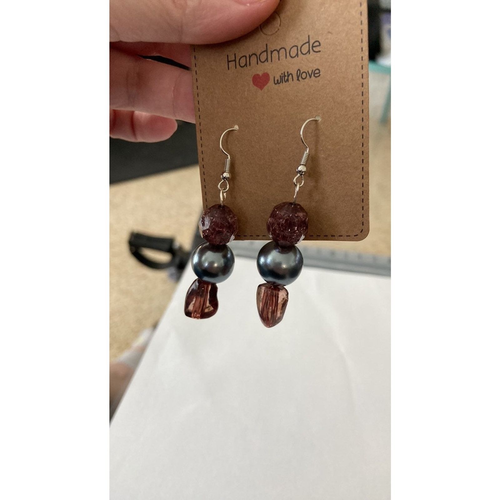 Handmade purple and metallic blue bead earrings Size ONE SIZE - 3 Thumbnail
