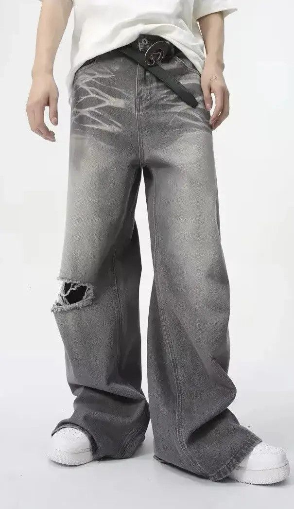 Japanese Brand Retro Hole Washed Wide Leg Jeans Pants y2k Size US 30 / EU 46 - 3 Thumbnail
