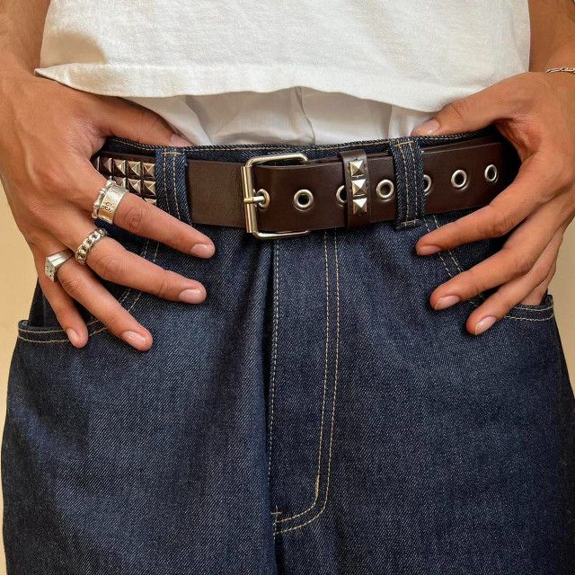 Vintage Y2K 2000s classic pyramid studded brown silver goth emo belt ...