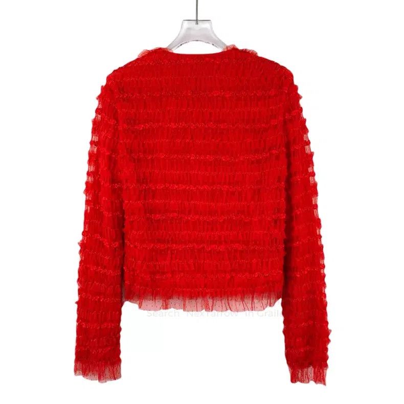 Givenchy Givenchy Red Lace Trim Zip Front Long Sleeve Jacket Size XS / US 0-2 / IT 36-38 - 2 Thumbnail