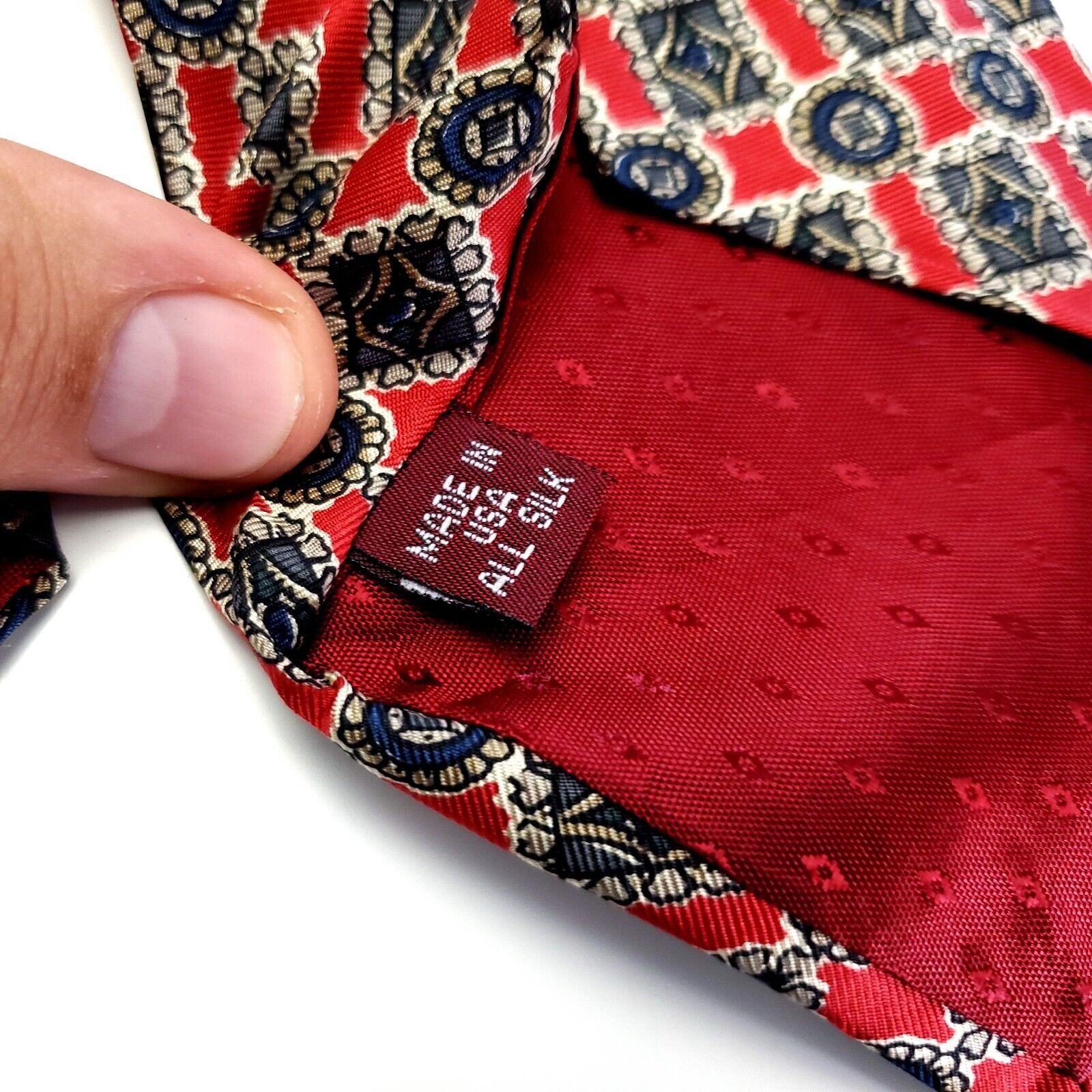 Vintage Vintage Sutter & Grant Silk Tie Red Black Print Short Wide G Size ONE SIZE - 4 Thumbnail