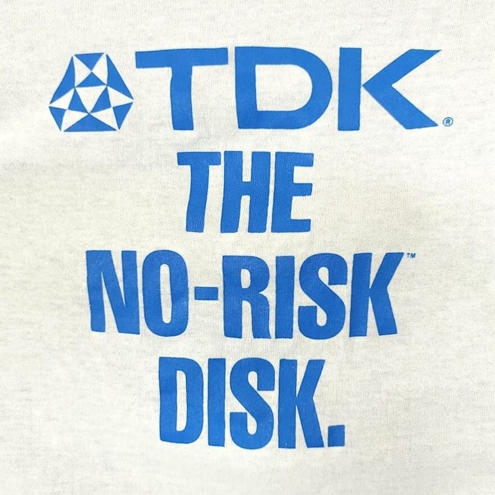 Vintage VINTAGE TDK No Risk Disk T Shirt Mens XS 80s Avoid A Bad Byte Made In USA White Cotton Blend Short Sleeve Crew Neck Tech 80s Mens XS Size US XS / EU 42 / 0 - 5 Thumbnail