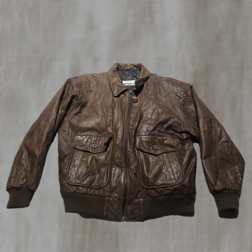 VINTAGE Mixed Blues Jacket Adult Mens Large L Brown Leather Suede Bomber Jacket All Seasons Fall Spring Winter 90s?