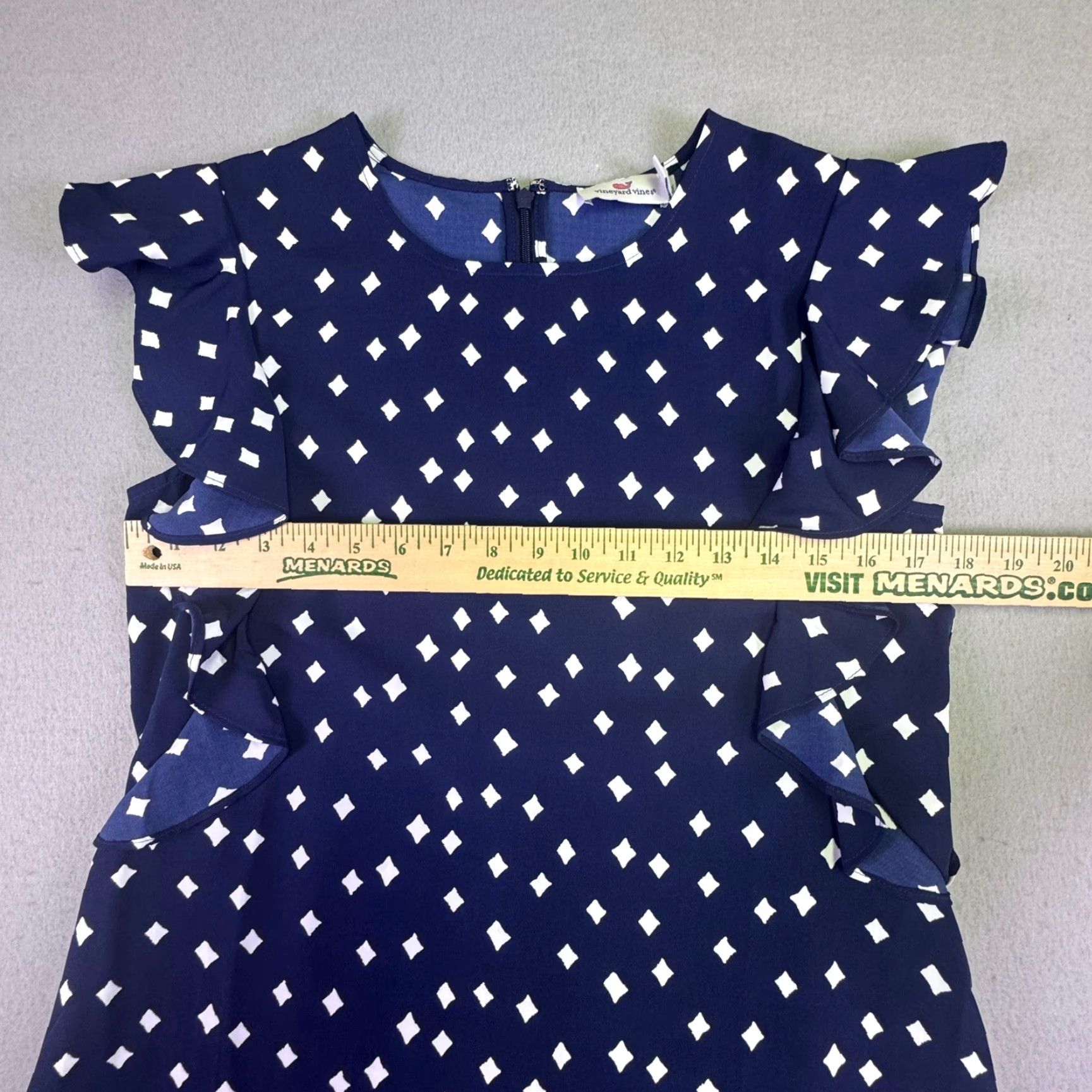 Vineyard Vines Vineyard Vines Dress Women's Shift Sleeveless Navy White Diamond Geometric Ruffle Drop Waist Size S / US 4 / IT 40 - 6 Thumbnail