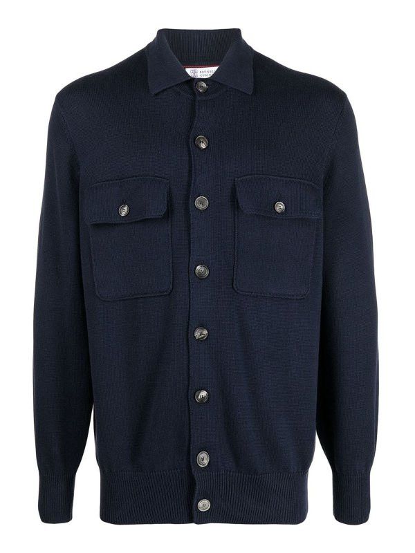 image of Brunello Cucinelli O1W1Db10524 Cardigans In Navy, Men's (Size XL)