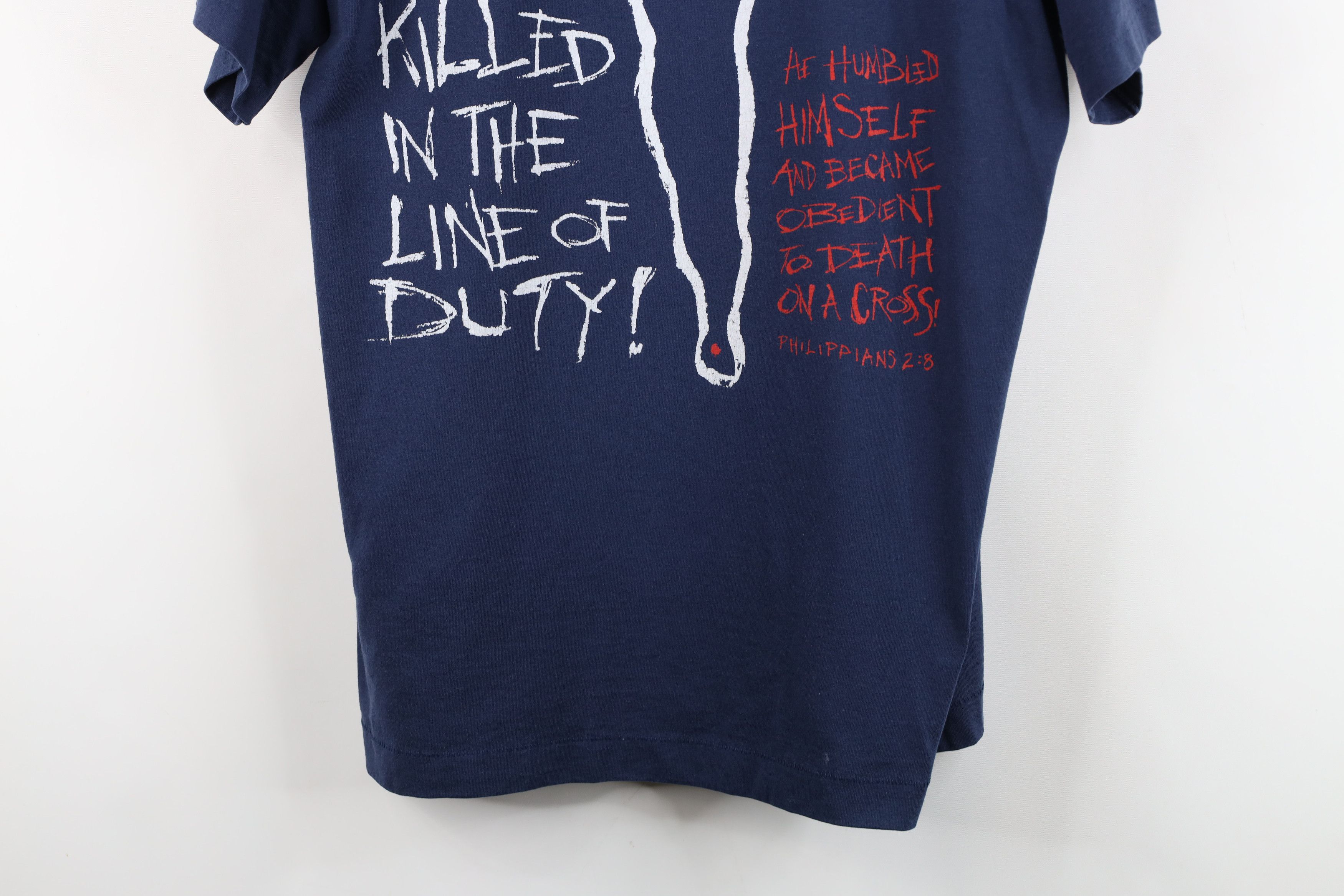 Vintage Vintage 90s Killed In the Line of Duty Jesus T-Shirt Size US L / EU 52-54 / 3 - 3 Thumbnail