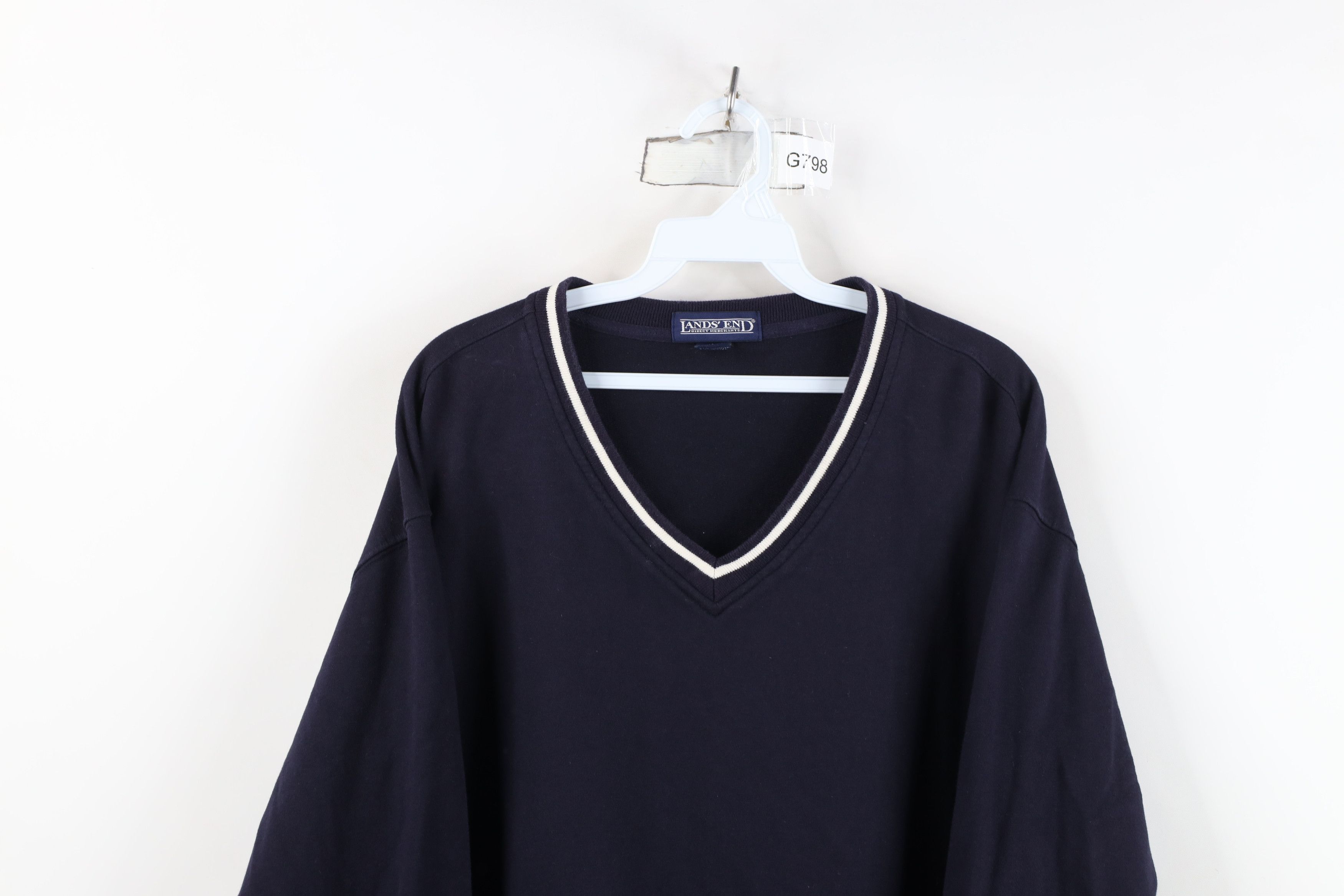 Lands' End Vintage 90s Lands End Blank French Terry Sweater Navy Blue Size US XXL / EU 58 / 5 - 2 Thumbnail
