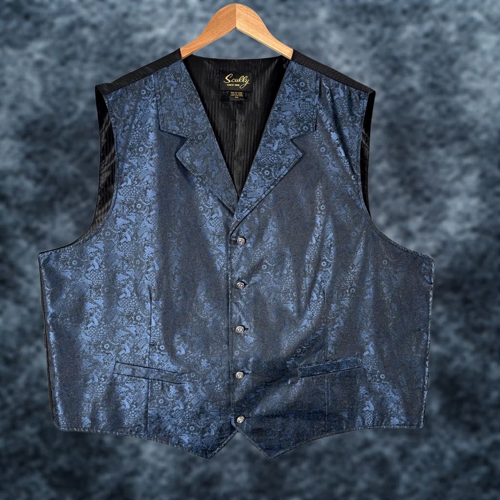 Scully VINTAGE Scully Mens 3XL Blue Paisley Western Suit Vest Waistcoat Notch Belted Back Formal Dress Mens Vest Size US XXL / EU 58 / 5 - 1 Thumbnail
