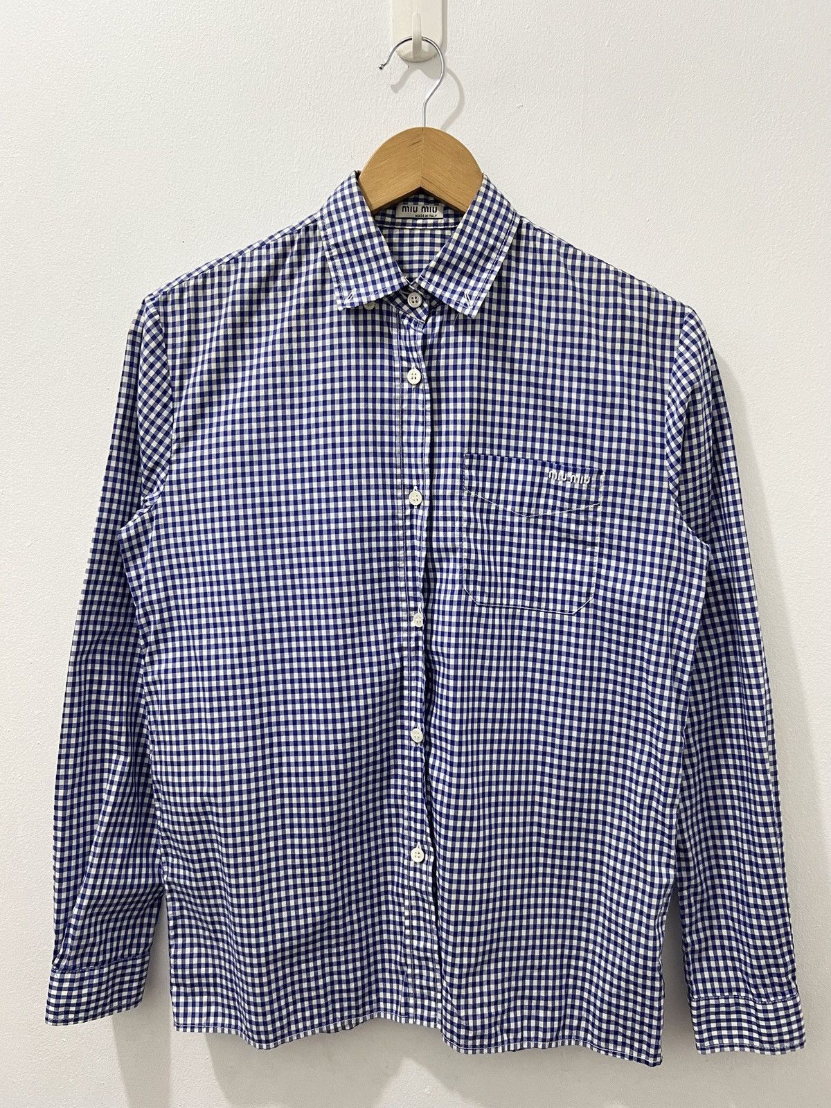 Miu Miu Miu Miu - Gingham Embroidered Logo Check Shirt Size S / US 4 / IT 40 - 1 Thumbnail
