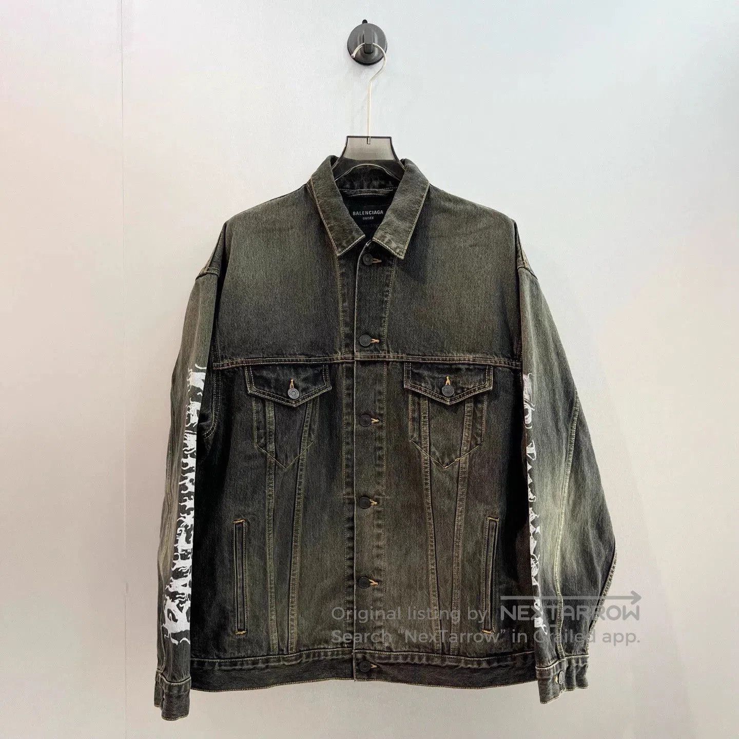 Balenciaga Black Denim Jacket with Sleeve Graphics. Size US S / EU 44-46 / 1 - 2 Thumbnail