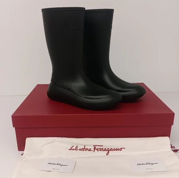 Salvatore Ferragamo Ferragamo Men's Gancini Detail Black Rain Boots - Size 8 Size US 8 / EU 41 - 1 Thumbnail