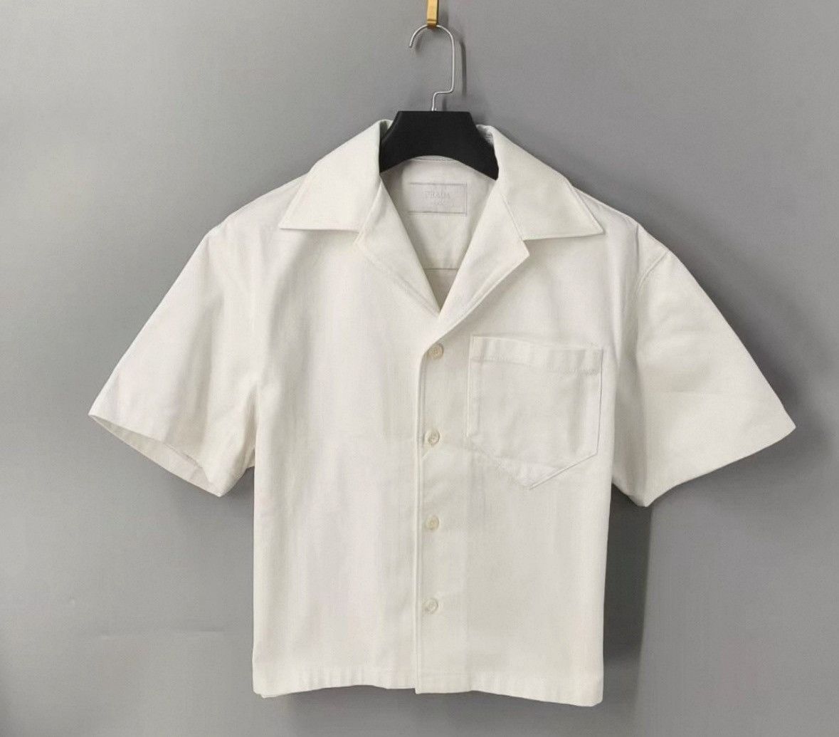 Prada Prada White triangle logo short-sleeved denim shirt Size US S / EU 44-46 / 1 - 1 Thumbnail