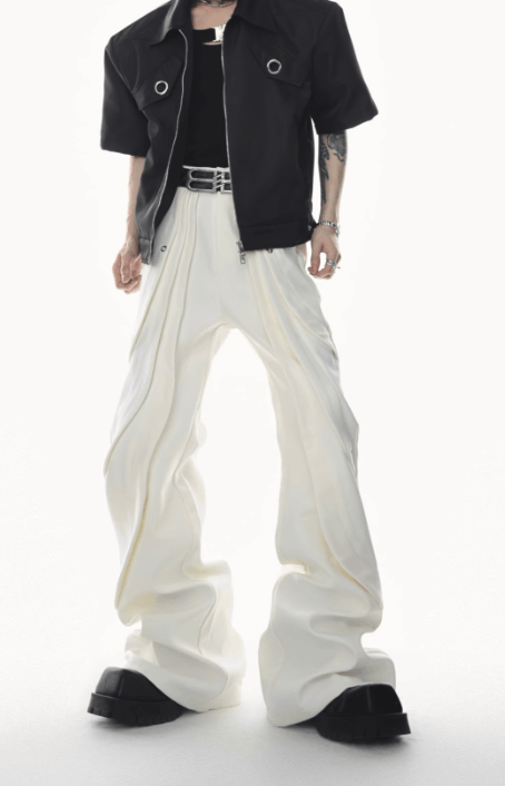 Other Y2K White HandSewn Deconstructed Baggy Wide Leg Casual Pants Size US 34 / EU 50 - 2 Thumbnail