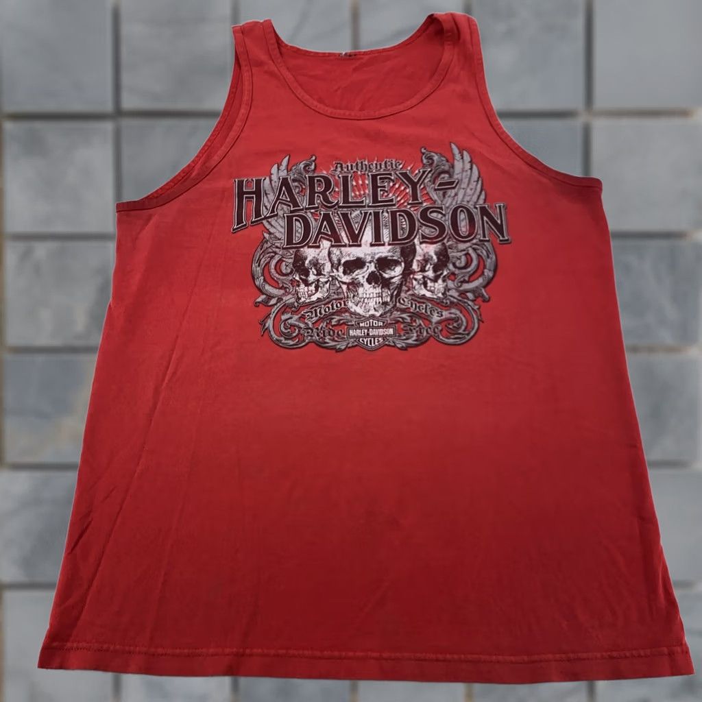 Harley Davidson Harley-Davidson Mens Tank Top Skull Biker Motorcycle Red Graphic Print Sleeve-less Gunther? Size US L / EU 52-54 / 3 - 1 Thumbnail