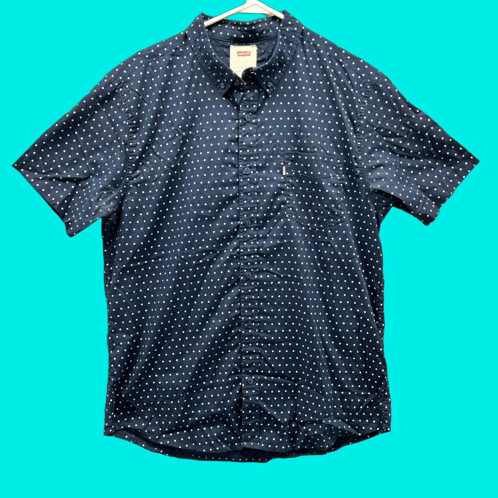 Levi's VINTAGE Levi's Shirt Mens Large Blue Button-Down Polka Dots Preppy Short Sleeve Strauss Size US L / EU 52-54 / 3 - 1 Thumbnail