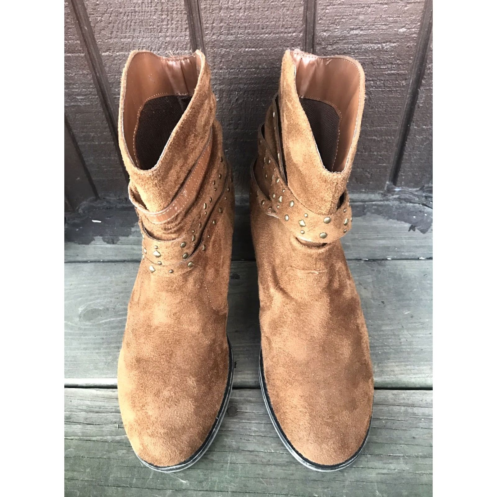 Vintage ID REQUIRED CHARGER Ankle Boots Women 10M Brown Slip-On Buckle Monk Strap Boots Size US 10 / IT 40 - 3 Thumbnail