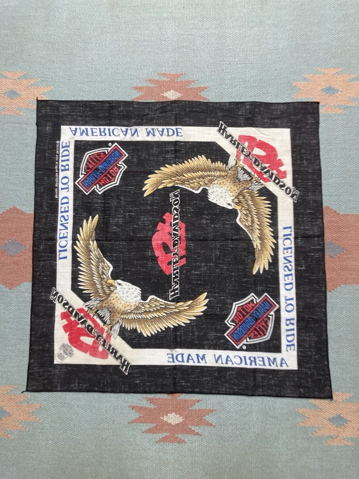 Vintage 80s Harley Davidson bandana licensed to ride eagle USA biker Size ONE SIZE - 8 Thumbnail