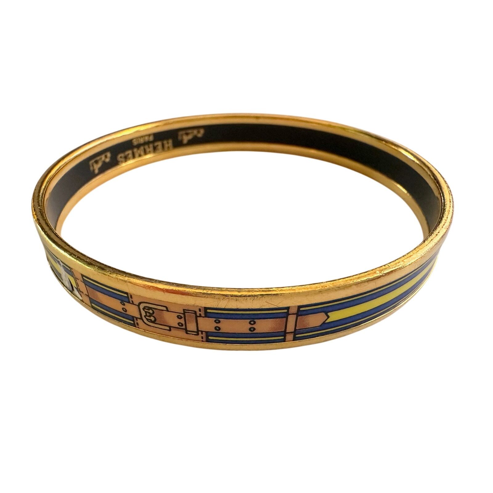 Hermes Hermès Belt Motif Enamel and Gold Plate Bangle Bracelet Size ONE SIZE - 12 Thumbnail