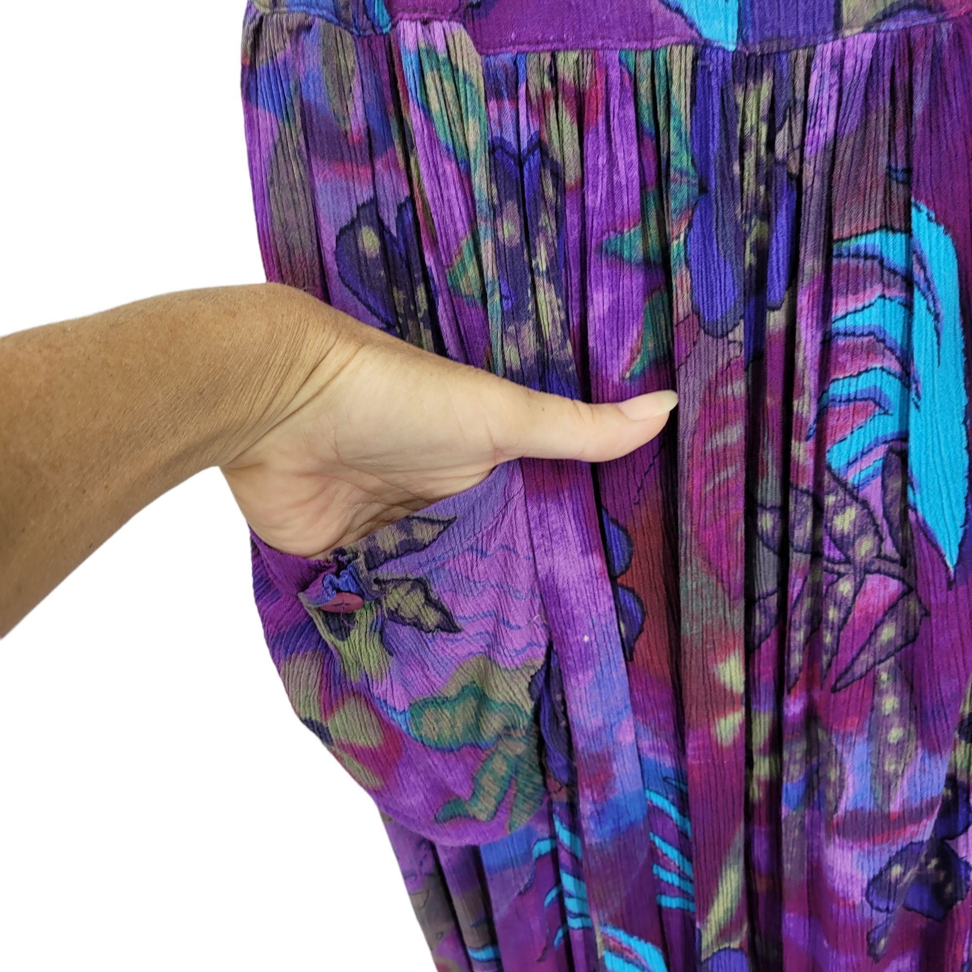 Vintage Vtg 80's Dress Sleeveless Scoop Tropical Island Gauze Pinafo Size S / US 4 / IT 40 - 4 Thumbnail